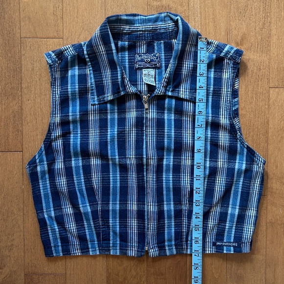 No Excuses Plaid Denim Zip Up Sleeveless Top - Picture 5 of 8